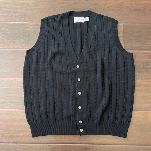 Jacob Miller Men's Black 100% Xtrafine Merino Wool Button Sweater Vest Sz Medium - Picture 1 of 10